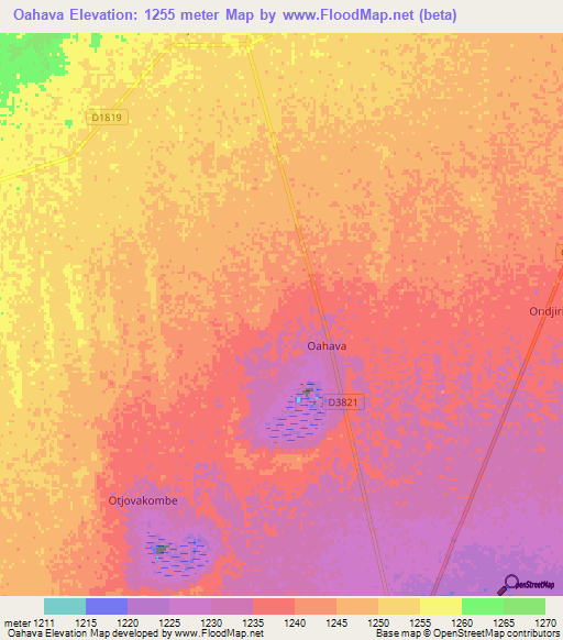 Oahava,Namibia Elevation Map