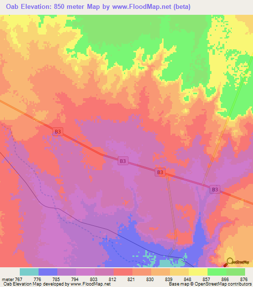 Oab,Namibia Elevation Map