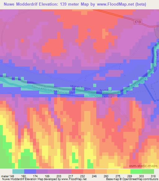 Nuwe Modderdrif,Namibia Elevation Map