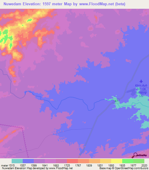 Nuwedam,Namibia Elevation Map