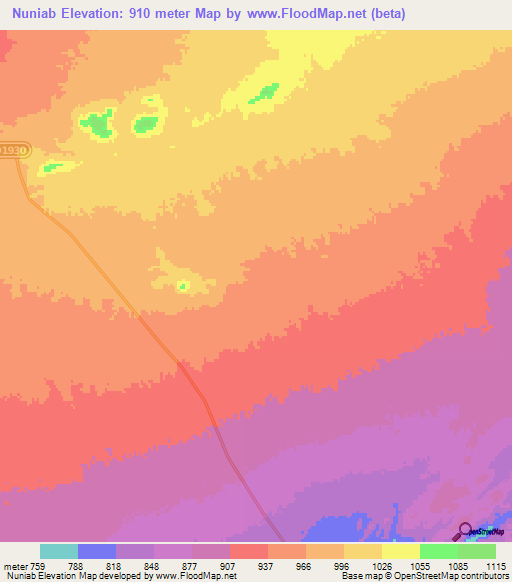 Nuniab,Namibia Elevation Map
