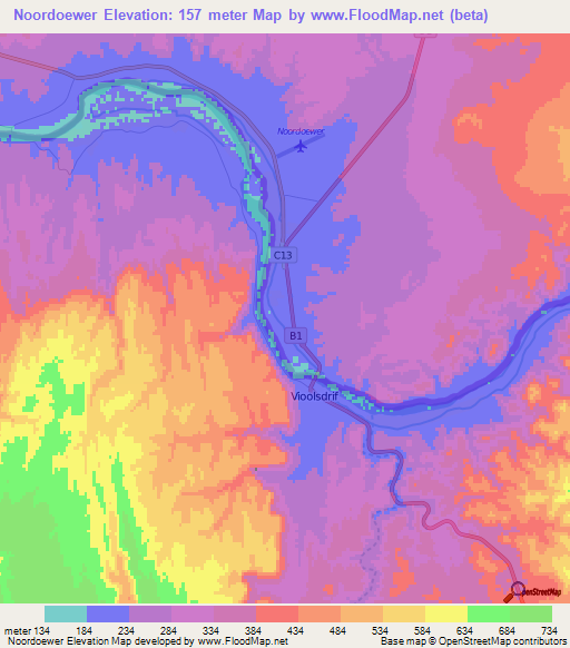 Noordoewer,Namibia Elevation Map