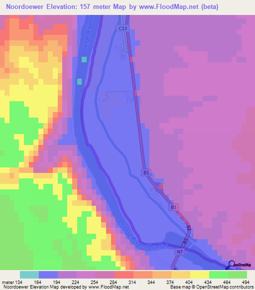 Noordoewer,Namibia Elevation Map