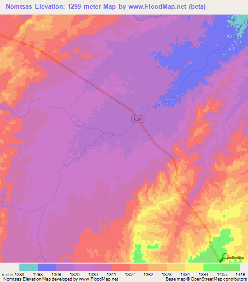 Nomtsas,Namibia Elevation Map