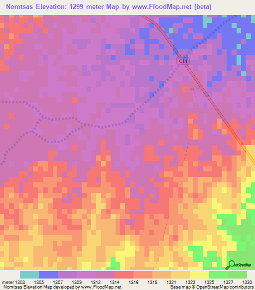 Nomtsas,Namibia Elevation Map