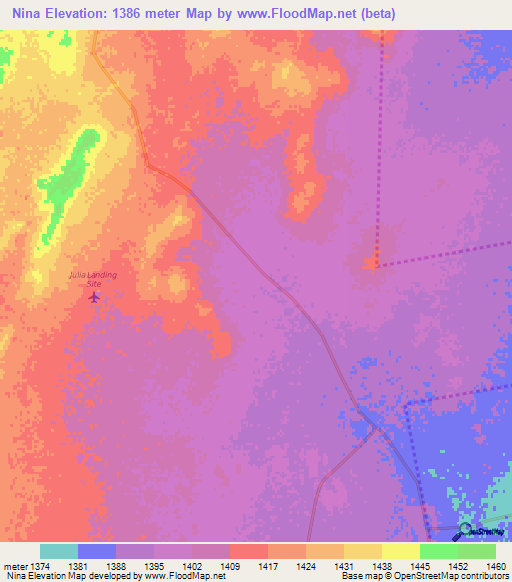 Nina,Namibia Elevation Map
