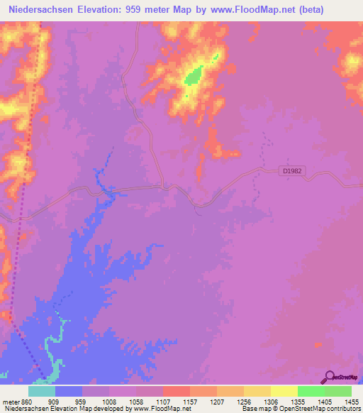 Niedersachsen,Namibia Elevation Map