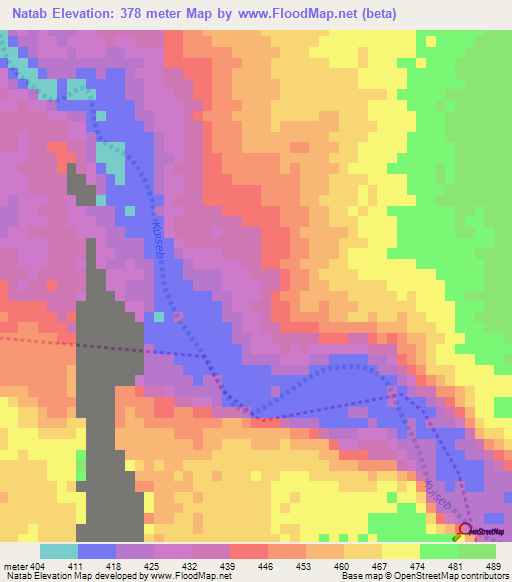 Natab,Namibia Elevation Map