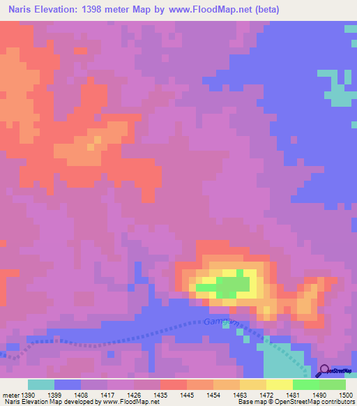 Naris,Namibia Elevation Map