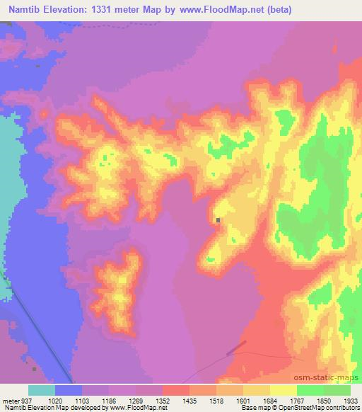 Namtib,Namibia Elevation Map