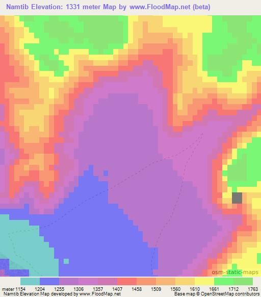 Namtib,Namibia Elevation Map