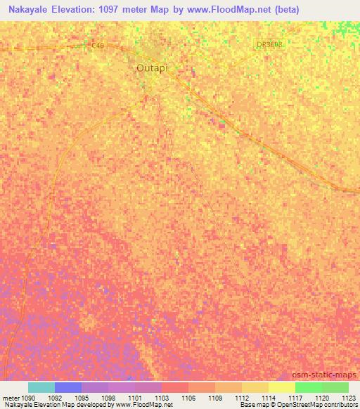Nakayale,Namibia Elevation Map