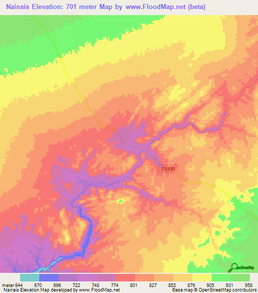 Nainais,Namibia Elevation Map