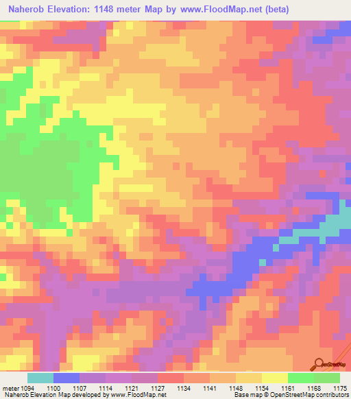 Naherob,Namibia Elevation Map