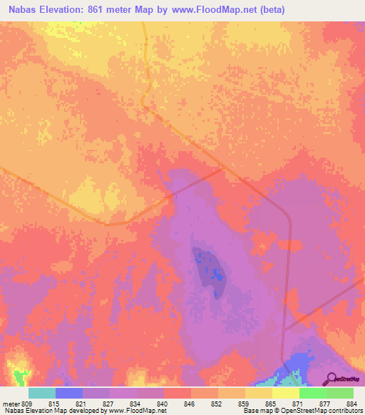 Nabas,Namibia Elevation Map