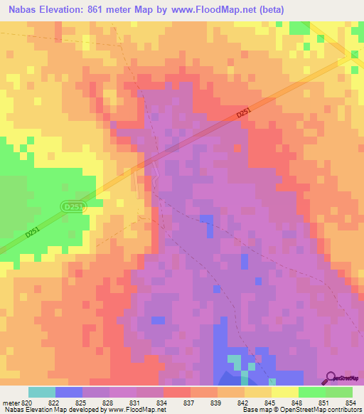 Nabas,Namibia Elevation Map