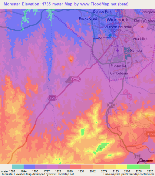 Morester,Namibia Elevation Map