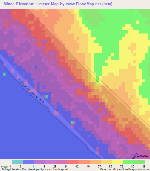 Mittag,Namibia Elevation Map