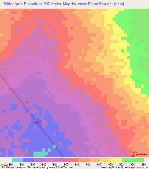 Middelpos,Namibia Elevation Map