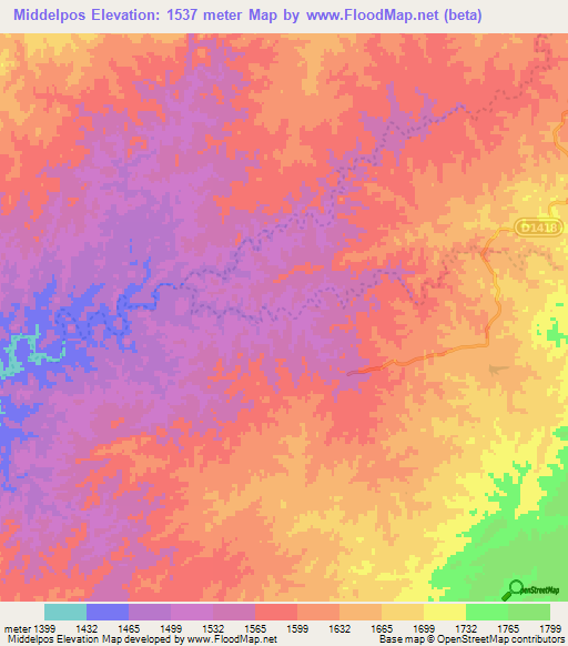 Middelpos,Namibia Elevation Map