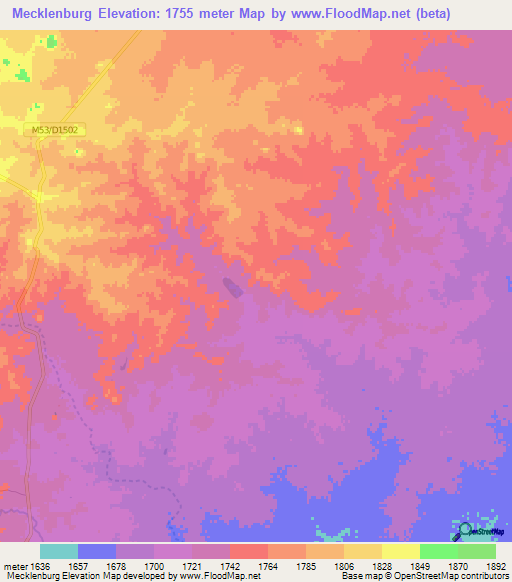 Mecklenburg,Namibia Elevation Map