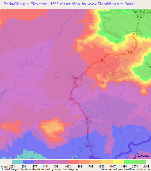 Enda-Ghergis,Eritrea Elevation Map