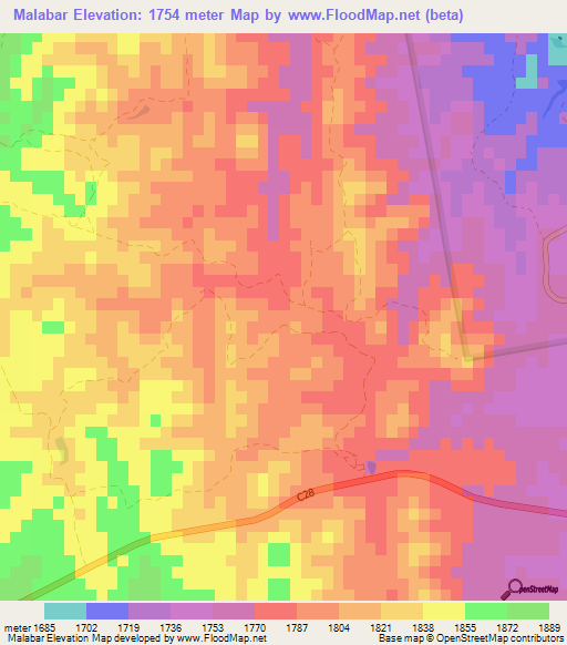 Malabar,Namibia Elevation Map