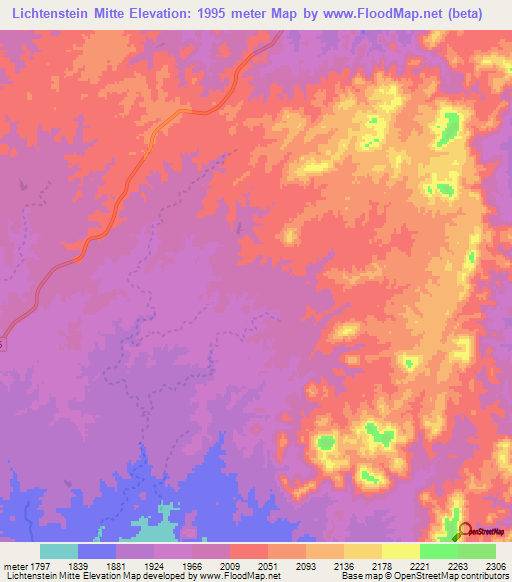 Lichtenstein Mitte,Namibia Elevation Map