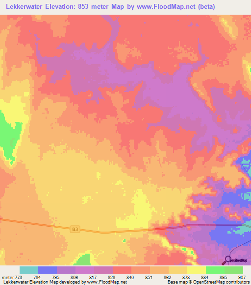Lekkerwater,Namibia Elevation Map