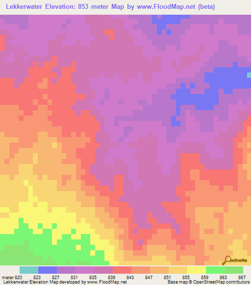 Lekkerwater,Namibia Elevation Map