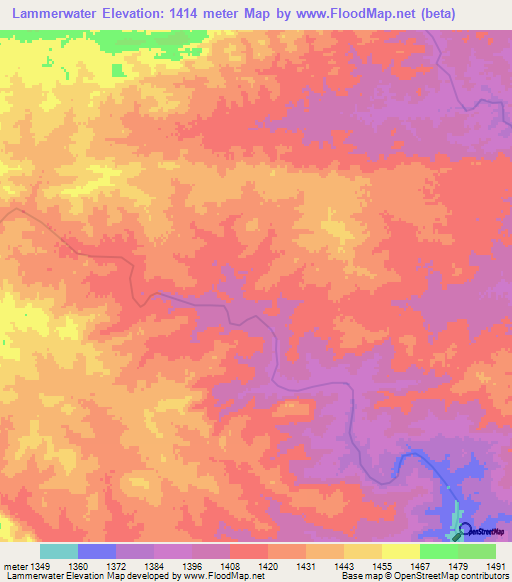 Lammerwater,Namibia Elevation Map