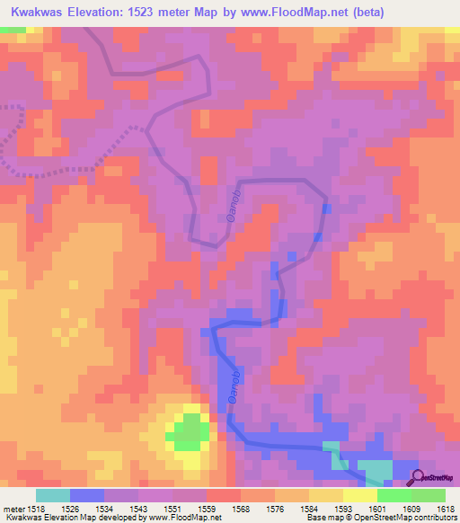 Kwakwas,Namibia Elevation Map