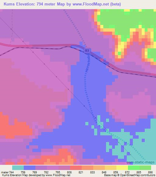 Kums,Namibia Elevation Map