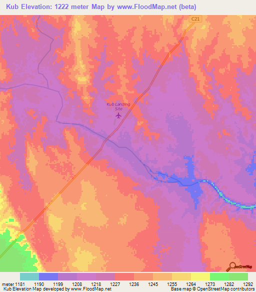 Kub,Namibia Elevation Map
