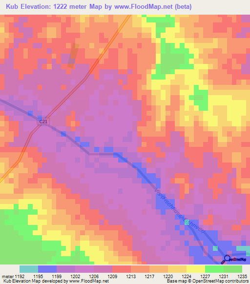 Kub,Namibia Elevation Map