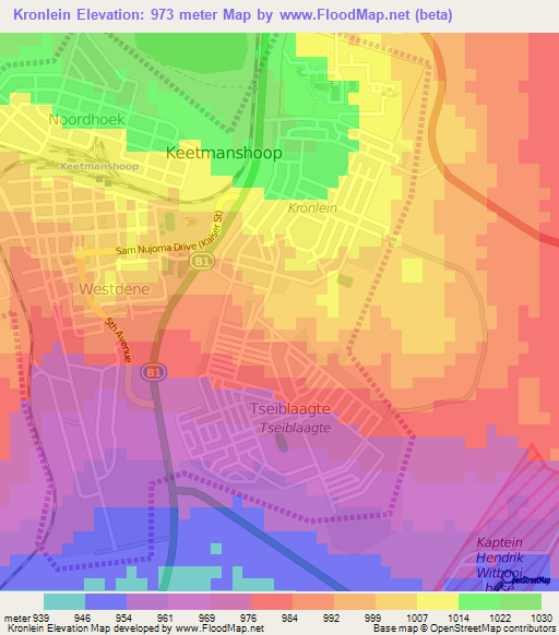 Kronlein,Namibia Elevation Map