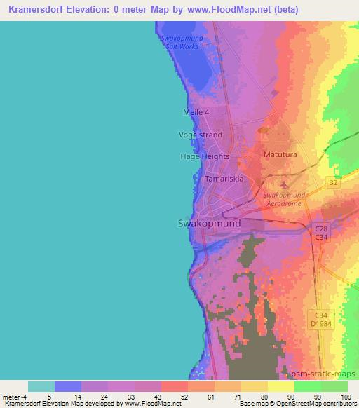 Kramersdorf,Namibia Elevation Map