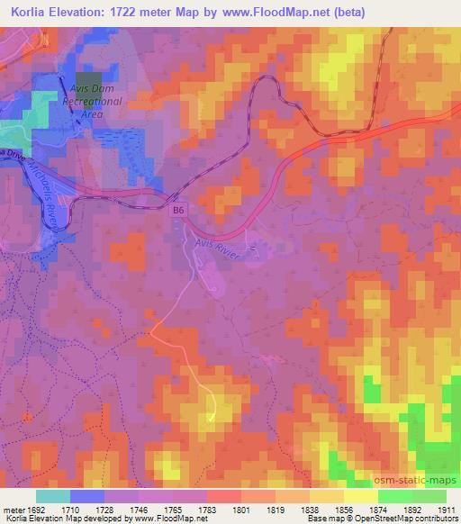 Korlia,Namibia Elevation Map