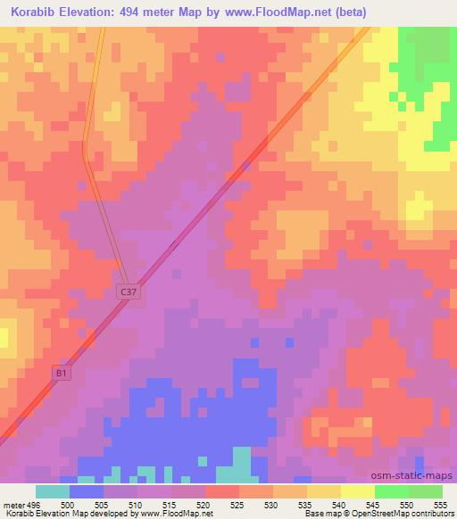 Korabib,Namibia Elevation Map