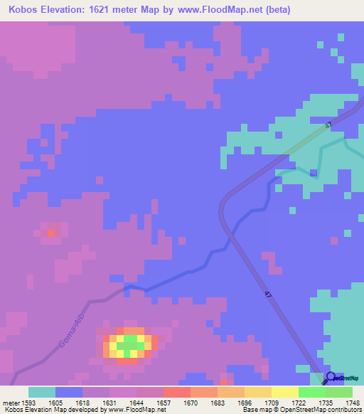 Kobos,Namibia Elevation Map