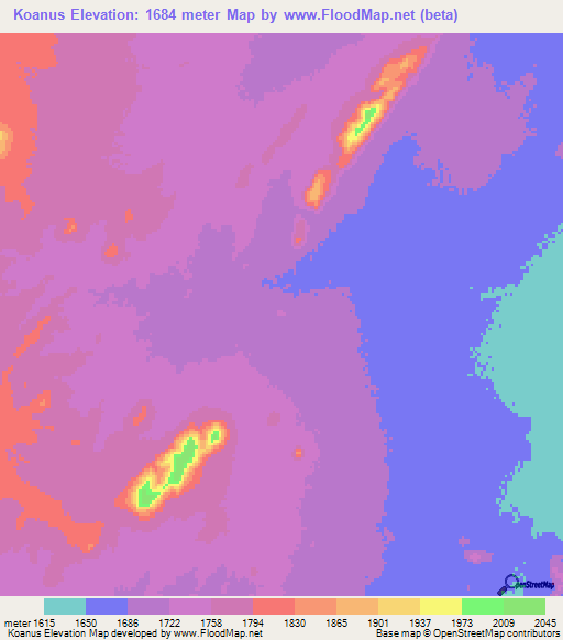 Koanus,Namibia Elevation Map
