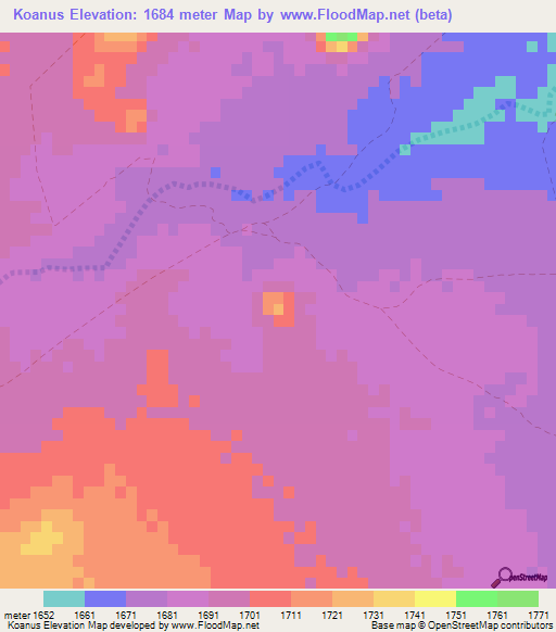 Koanus,Namibia Elevation Map