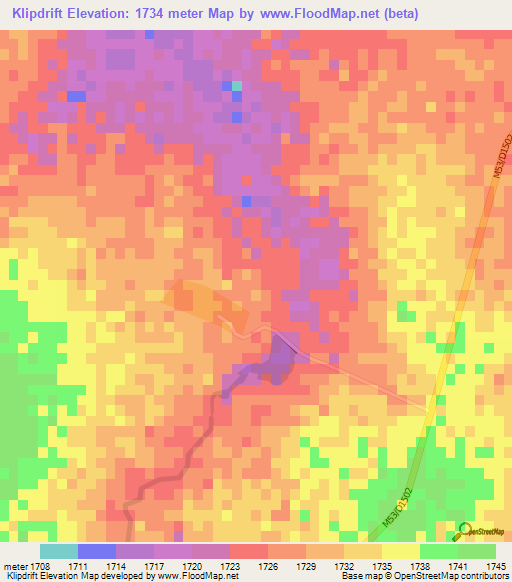 Klipdrift,Namibia Elevation Map