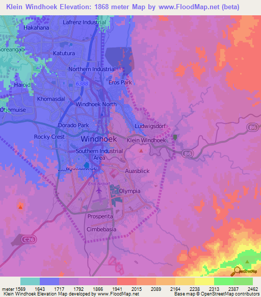 Klein Windhoek,Namibia Elevation Map