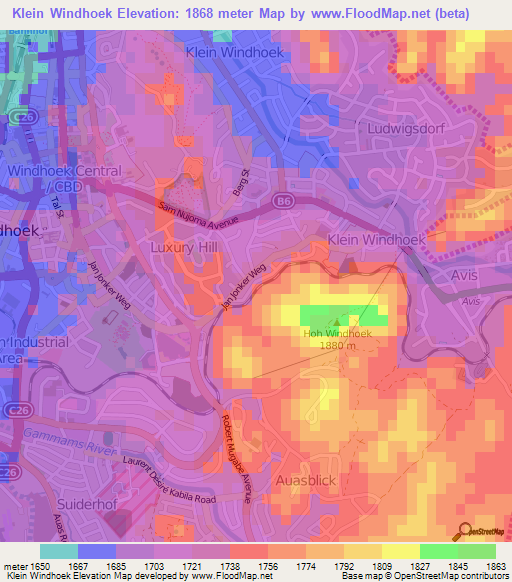 Klein Windhoek,Namibia Elevation Map