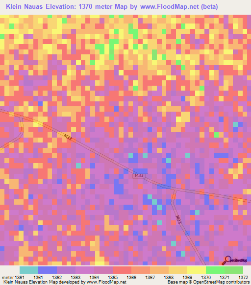 Klein Nauas,Namibia Elevation Map