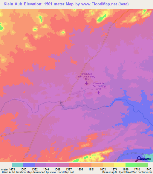 Klein Aub,Namibia Elevation Map