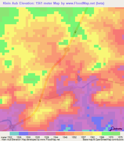 Klein Aub,Namibia Elevation Map