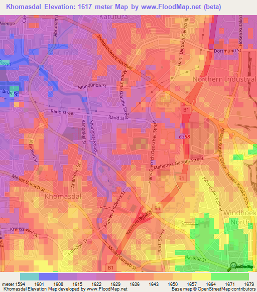 Khomasdal,Namibia Elevation Map