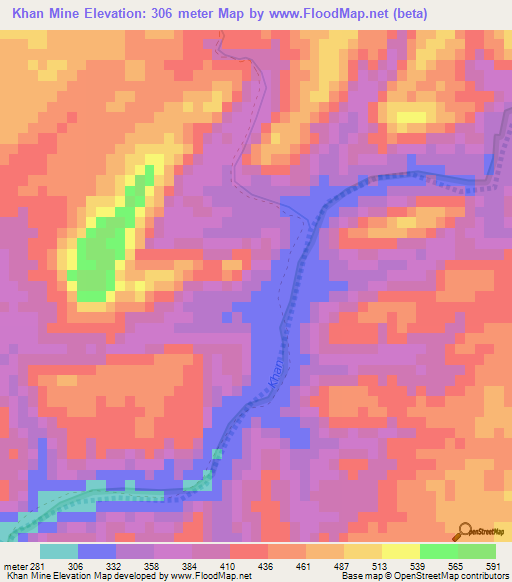 Khan Mine,Namibia Elevation Map